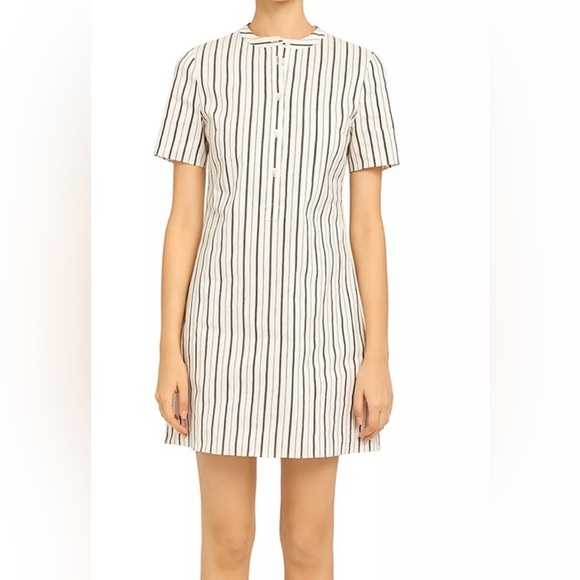 THEORY Women’s Trapeze Dress Linen Cotton Blend Striped Size Medium - Picture 1 of 11